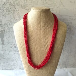 3/$25💙Vintage Red Bead 6 Strand Layered Necklace